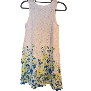 Btween Floral CottagecoreTextured Sheath Dress‎ 14 White Blue Green Lace